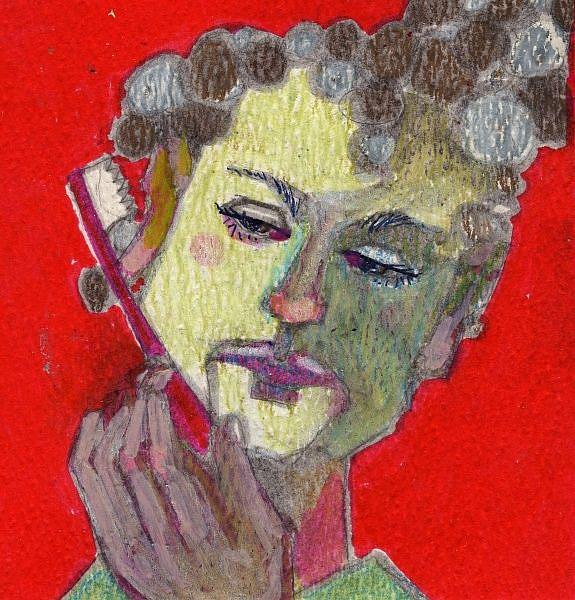 Art: Early Morning/Self Portrait with Toothbrush by Artist Judith A Brody
