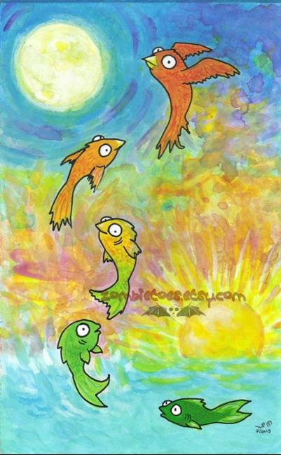 Art: Fish Birds by Artist Emily J White