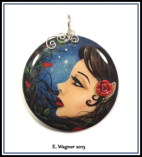 Art: Goddess Of The Crimson Rose Pendant by Artist Elaina Wagner
