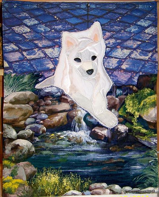 Art: Foxy puppy quilt by Artist Karin Elizabeth Weiss