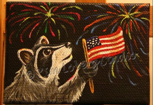 Art: Patriotic Raccoon by Artist Kim Loberg