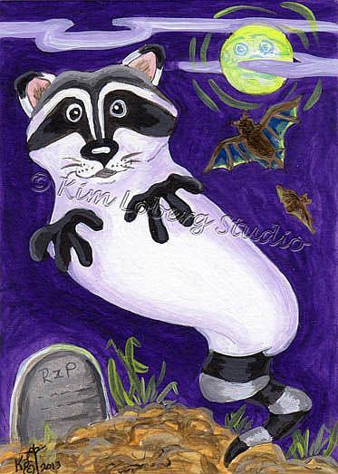 Art: Rise & Shine Ghost Raccoon by Artist Kim Loberg
