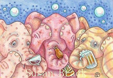 Art: PINK ELEPHANTS SEE NO EVIL #2 by Artist Susan Brack