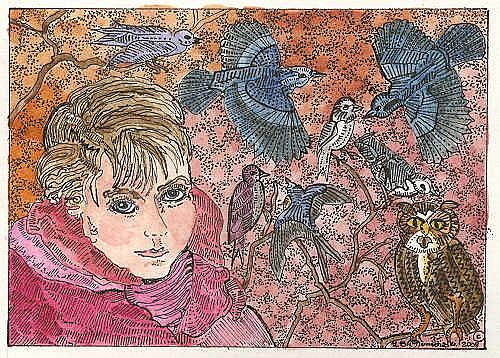 Art: Theodora and the National Bird Count by Artist Theodora Demetriades 