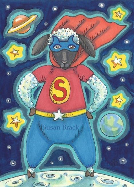 Art: SUPER SHEEP WILL SAVE THE DAY by Artist Susan Brack