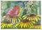 Art: BABY CARDINAL AND BLACK EYED SUSANS by Artist Theodora Demetriades 