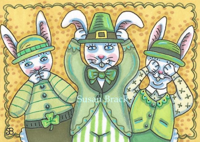 Art: LEPRECHAUN RABBITS SEE NO EVIL by Artist Susan Brack