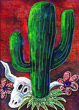 Art: Saguaro and Skull by Artist Christine Wasankari