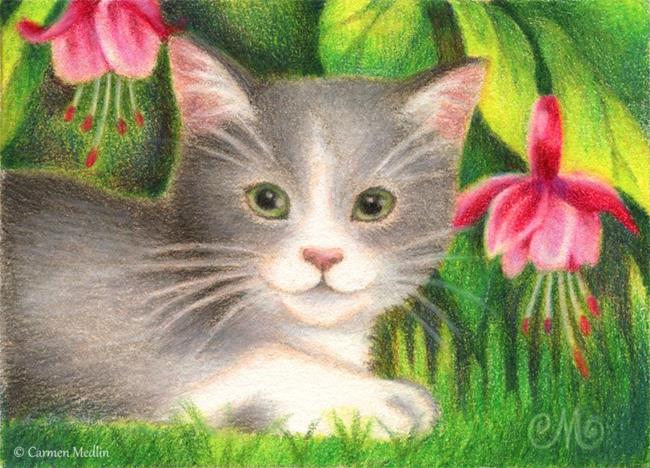 Art: Fuchsia Kitten ACEO by Artist Carmen Medlin