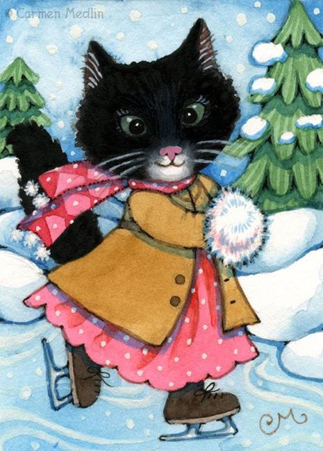 Art: Ice Skating ACEO by Artist Carmen Medlin