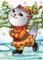 Art: Skating Kitty Elf ACEO by Artist Carmen Medlin