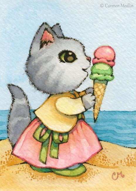 Art: Ice Cream at the Beach ACEO by Artist Carmen Medlin
