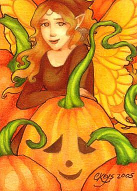 Art: Shy Samhain Fairy  ACEO by Artist Carmen Medlin