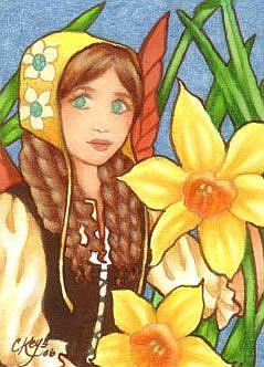 Art: March Jonquil ACEO by Artist Carmen Medlin