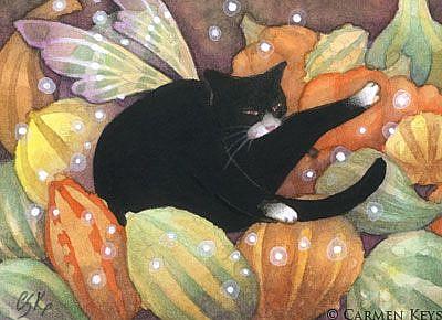 Art: Squash Cat ACEO by Artist Carmen Medlin