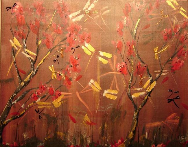 Art: Asian Blossom Dragonflies by Artist Rebecca M Ronesi-Gutierrez