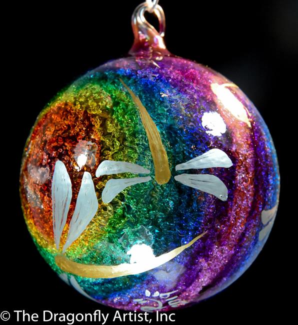 Art: Hand Blown Glass Rainbow III Dragonfly Ornament Sun Catcher by Artist Rebecca M Ronesi-Gutierrez