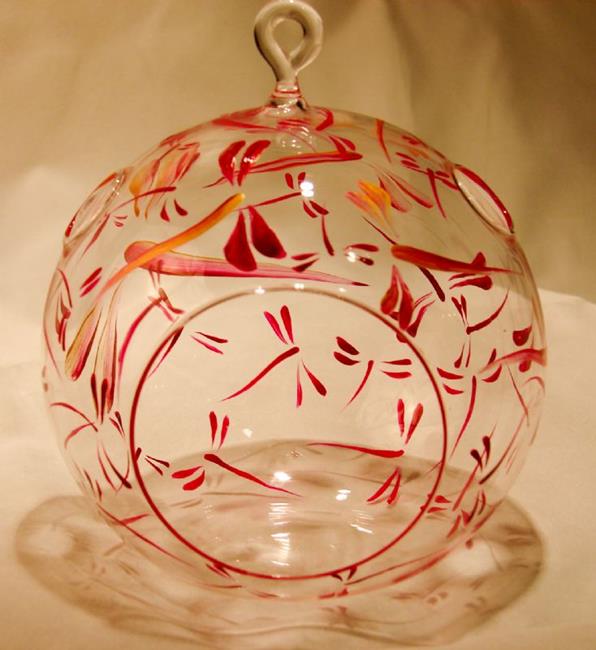 Art: Hot Pink Dragonfly Ball Candle Holder by Artist Rebecca M Ronesi-Gutierrez