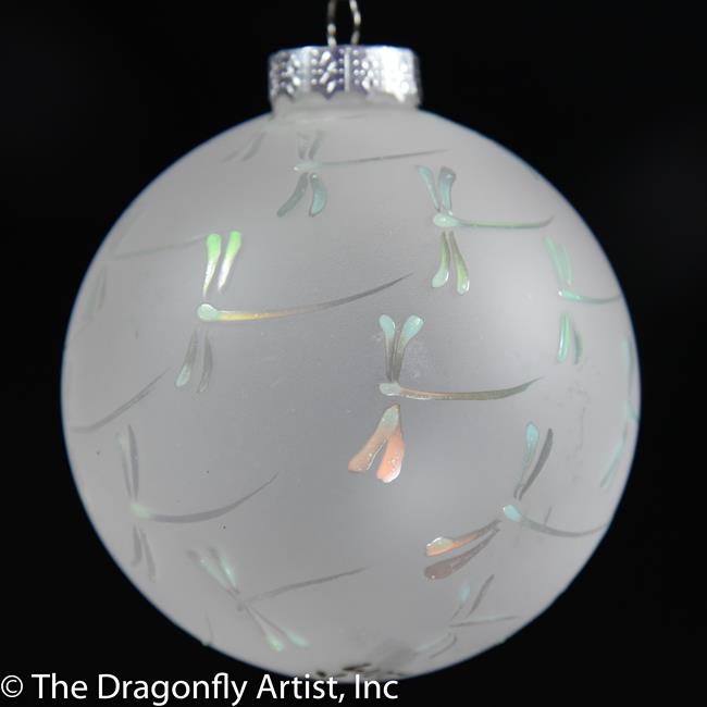 Art: Color Changing Dragonflies on Frosted White Glass Ornament by Artist Rebecca M Ronesi-Gutierrez