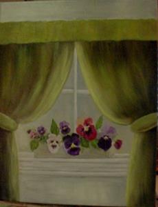 Detail Image for art Pansies on my Window Sill/SOLD