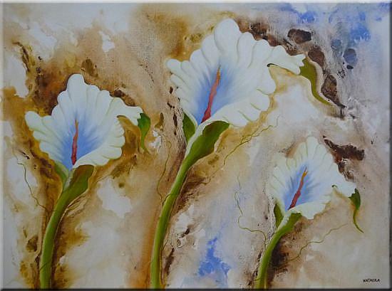 Art: ORIGINAL abstract PAINTING WITH FLOWERS,acrylic on canvas - SOLD by Artist Nataera