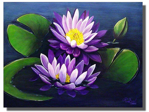 Art: Purple Tropical Water Lilies by Artist Rita C. Ford
