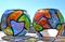 Art: 2 Stained Glass Painted Votive Globes by Artist Diane G. Casey
