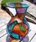 Art: Big Shapely Stained Glass Painted Vase by Artist Diane G. Casey