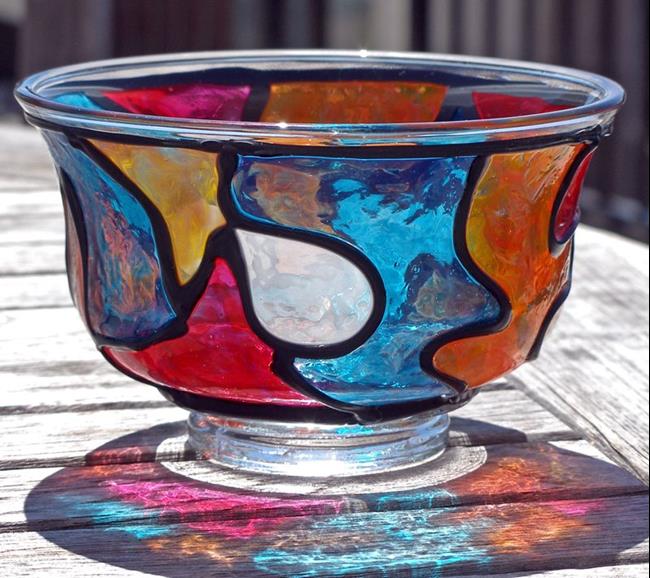 Art: As Deep As The Ocean (Stained Glass Painted Pedestal FingerBowl) by Artist Diane G. Casey