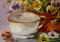 Art: Cup with Pansies by Artist Delilah Smith