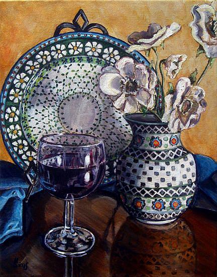 Art: Glass of Wine: Polish Pottery LIV by Artist Heather Sims