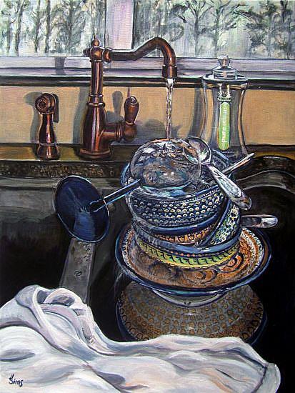 Art: A Sink Full: Polish Pottery L by Artist Heather Sims