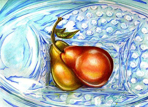 Art: Blue Hobnail China with Pears by Artist Alma Lee