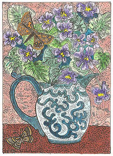 Art: Meadow Violet's in Pitcher by Artist Theodora Demetriades