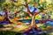 Art: Two Oaks by the Bridge by Artist Laurie Justus Pace