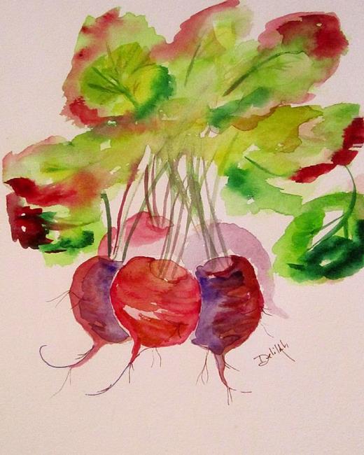 Art: Beets and Green Tops by Artist Delilah Smith