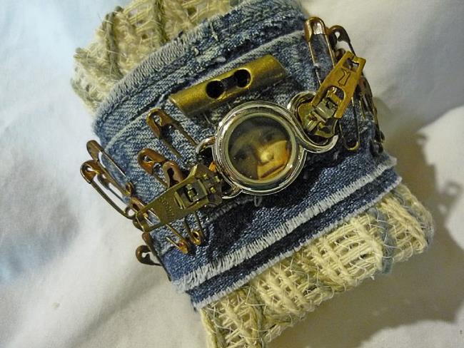 Art: PINS AND ZIPPERS CUFF by Artist Vicky Helms