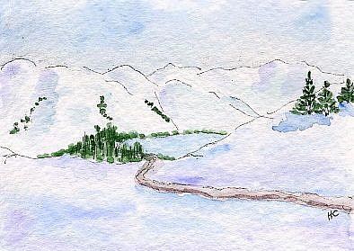 Art: Winter Mountains ACEO watercolor by Artist Hannah Clements