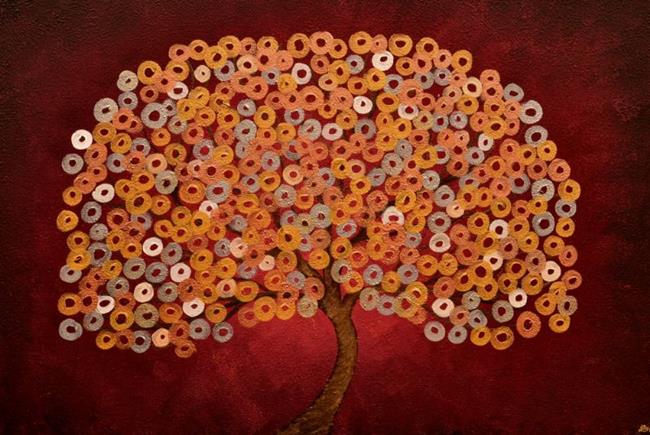 Art: Red Tree Painting by Artist Louise Mead