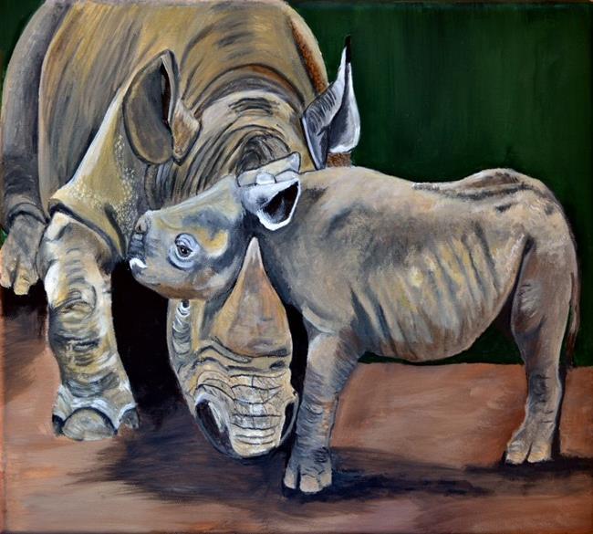Art: Mom and baby Rhino by Artist Dia Spriggs