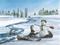 Art: Otters and Snowman by Artist Lynn Bickerton Chan