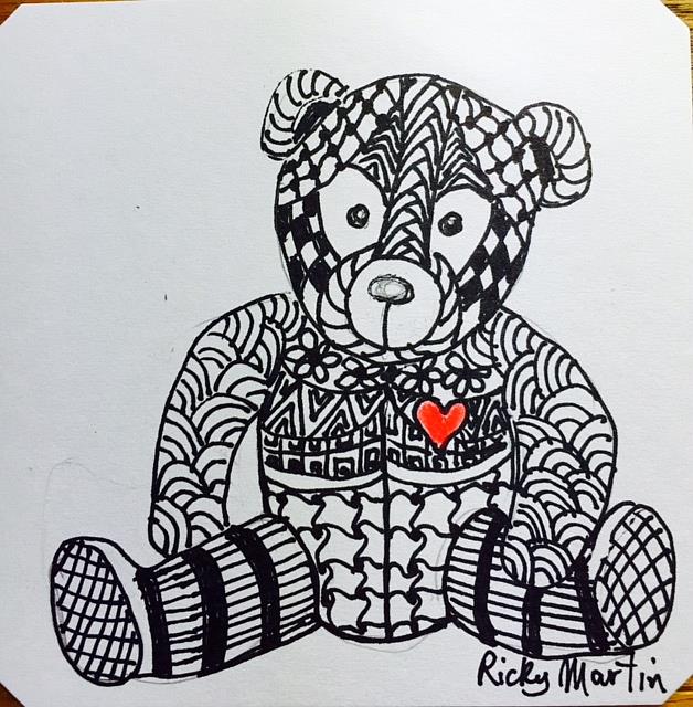 Art: Teddy Zentangle Inspired Art by Artist Ulrike 'Ricky' Martin
