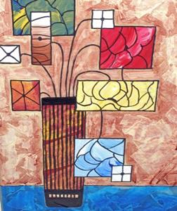 Detail Image for art tall vase with square flowers on textured background