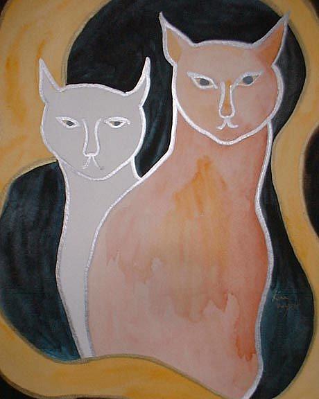 Art: Cats Duet by Kim Wyatt by Artist Kim Wyatt