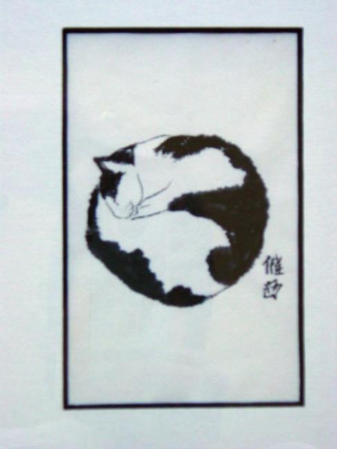 Art: Black and White Cat Curled by Artist Tracey Allyn Greene