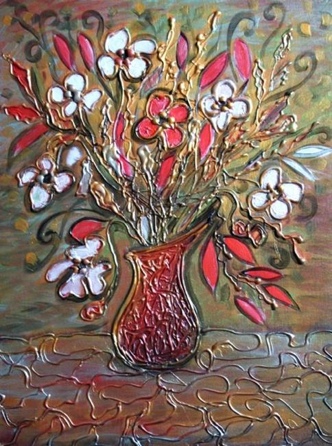 Art: white red gold flowers bouquet by Artist LUIZA VIZOLI