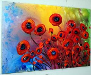 Detail Image for art RED POPPIES in RAIN 