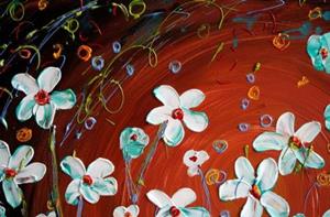 Detail Image for art BLUE WHITE FLOWERS on BROWN