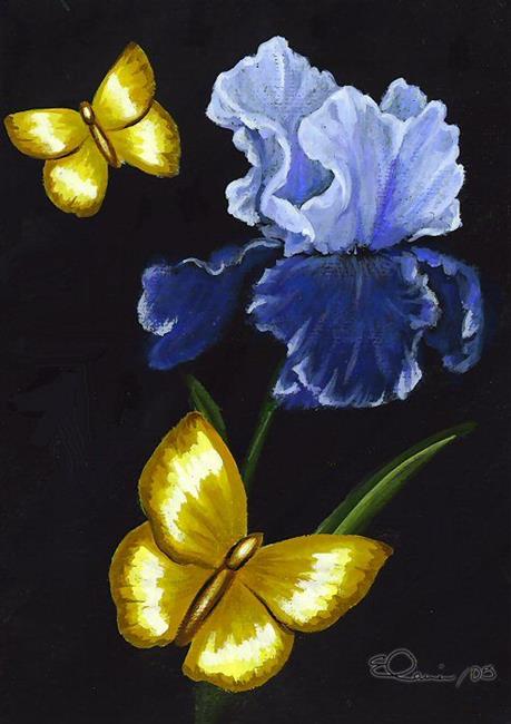 Art: Blue Iris Golden Butterflies by Artist Elaina Wagner