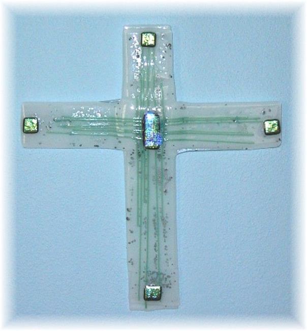 Art: Fused Glass Cross by Artist Deborah Sprague